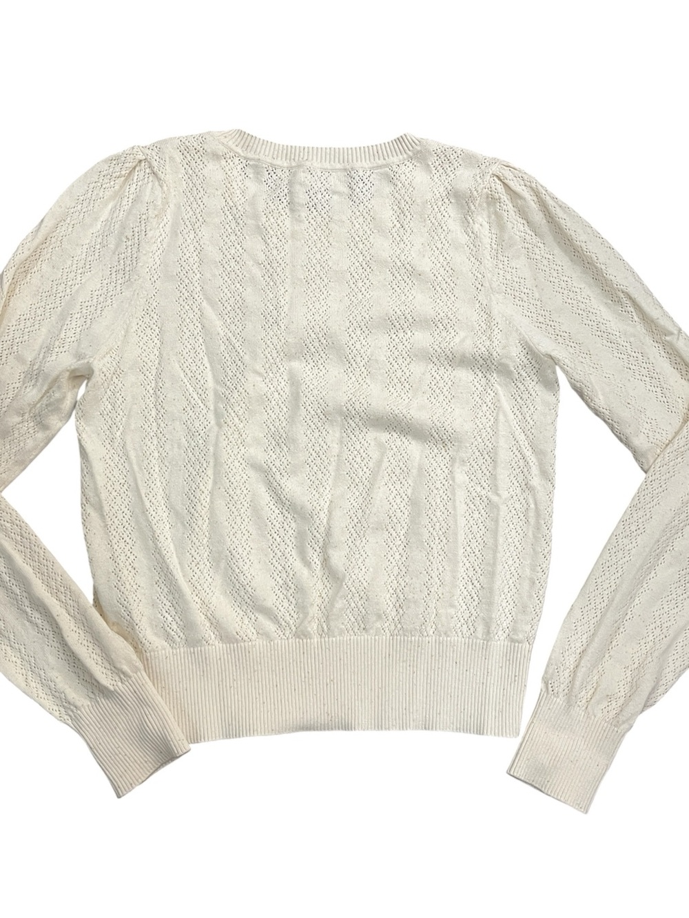 Faherty Lola Pointelle Sweater Women’s L Egret Off White Cotton Pleated Shoulder - Picture 9 of 9